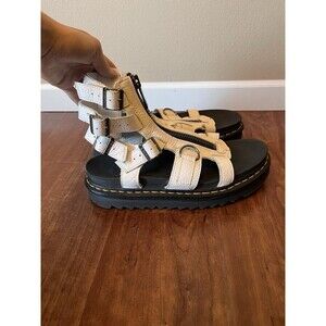 Dr. Martens Womens Olson Tumbled Leather Gladiator Zip Sandal White Platform 10